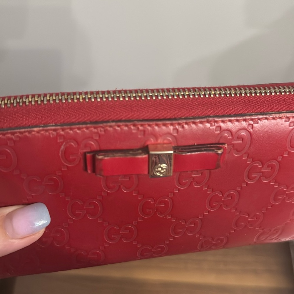 Gucci Red Guccissima Leather Wallet with Silver Hardware